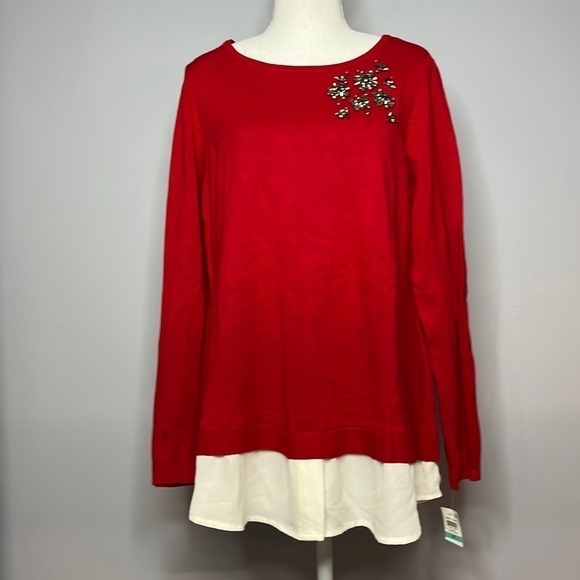 CHARTER CLUB WOMAN SIZE 0X RED WITH BLING LONG SLEEVED BLOUSE NWT - Picture 1 of 7